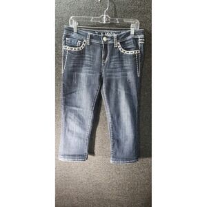 LA Idol USA Women Dark Wash Rhinestone Embellished Capri Jeans Size 9 W31 L18